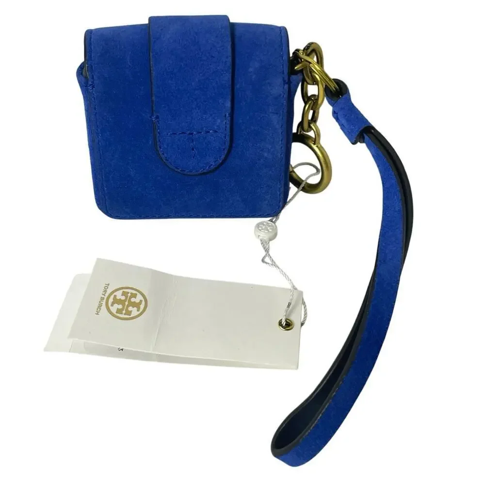 NEW TORY BURCH SAWYER MINI BAG KEY CHAIN WRISTLET BLUE DAHLIA CHARM‎ AIRBUD FOB